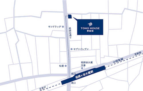 店舗地図　小田急線「祖師ヶ谷大蔵駅」徒歩約4分！ウルトラマン商店街にある不動産会社です。