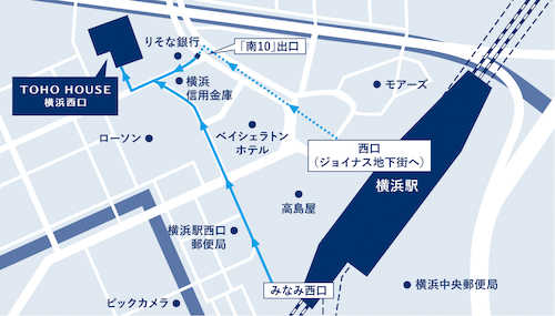 〇JR線、東急東横線、みなとみらい線、京浜急行線、相模鉄道本線、ブルーライン、「横浜」駅・・・徒歩4分