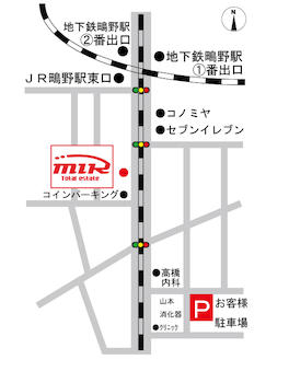 JR学研都市線鴫野駅・地下鉄今里筋線今里駅から南へ徒歩2分。国道（今里筋）面のお店です。赤い看板が目印です。