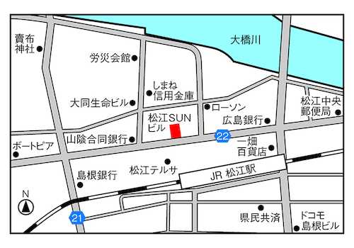 松江駅　北向い（１階がみずほ証券さんのビル５階です）駅出入口より徒歩約４分