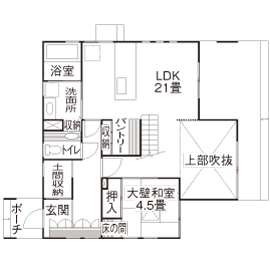 【Blue Style 川越】モデルハウス型の新店舗で徹底した断熱仕様の上質な住み心地を体感してみての間取り図(1階)