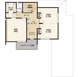 【鹿沼市上野町】「注文住宅をもっと身近に」造作キッチンに家族が集うリアルサイズのモデルハウスの間取り図(2階)