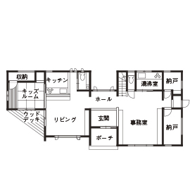 【吉岡町】大一建設／木のぬくもり溢れる本社兼モデルハウスの間取り図(1階)