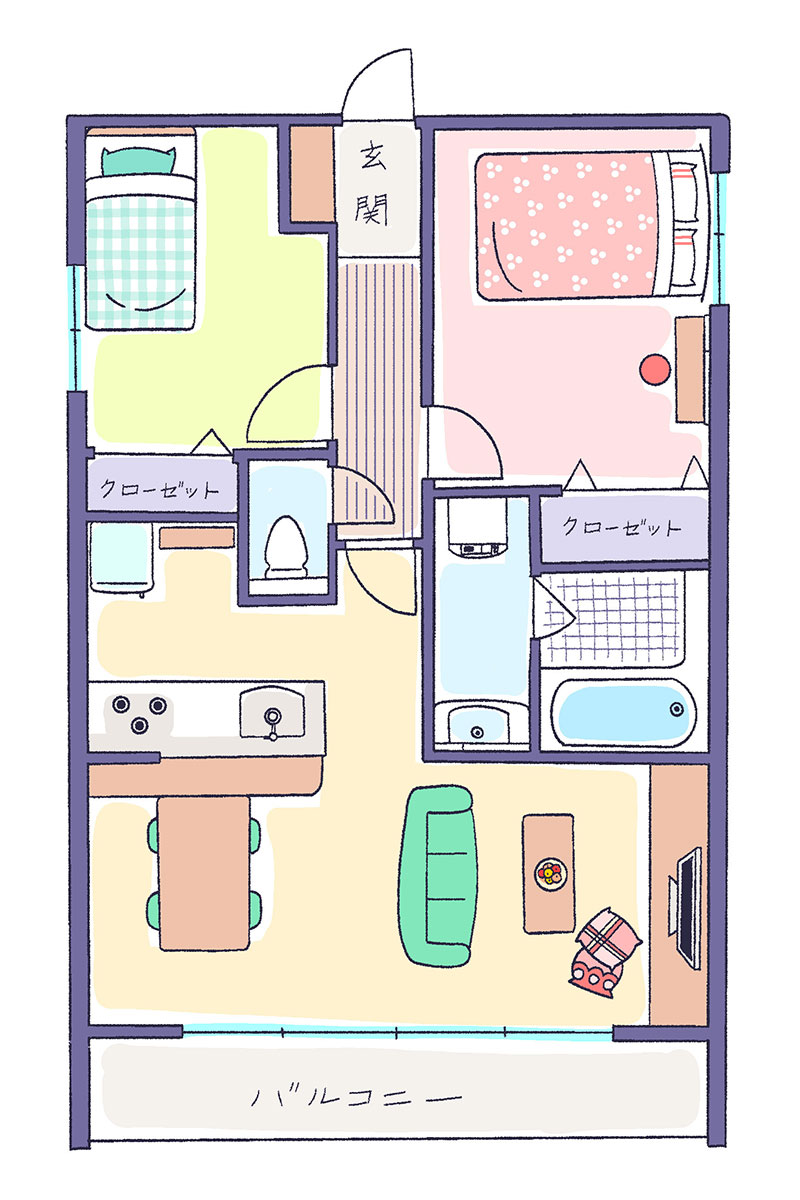 生活リズムが違うカップルは、リビングから離れた個室がある2LDKが理想