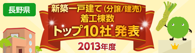 長野県　新築一戸建て（分譲／建売）　着工棟数トップ10社 発表【2013年度】