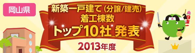 岡山県　新築一戸建て（分譲／建売）　着工棟数トップ10社 発表【2013年度】