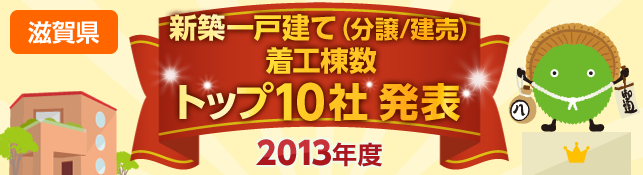 滋賀県　新築一戸建て（分譲／建売）　着工棟数トップ10社 発表【2013年度】