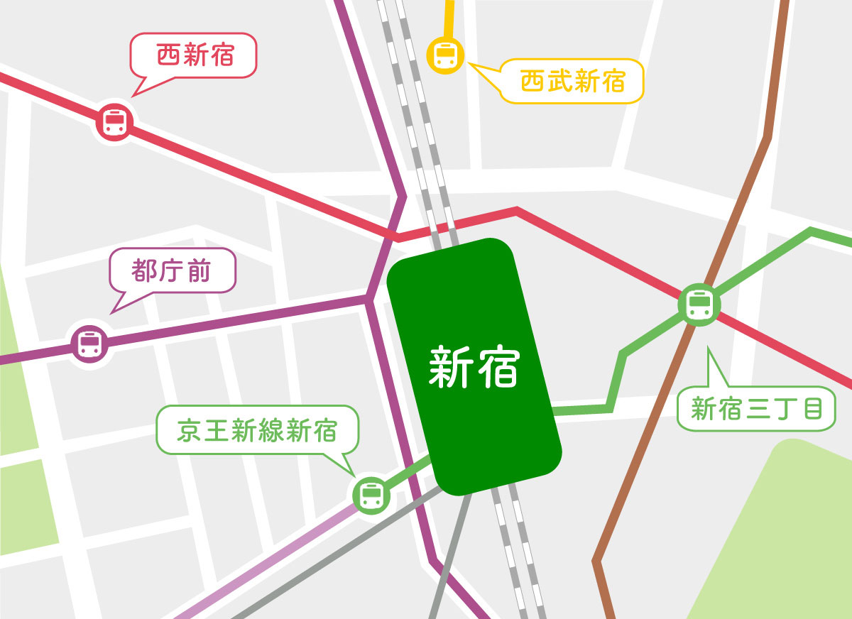 新宿駅周辺の路線図
