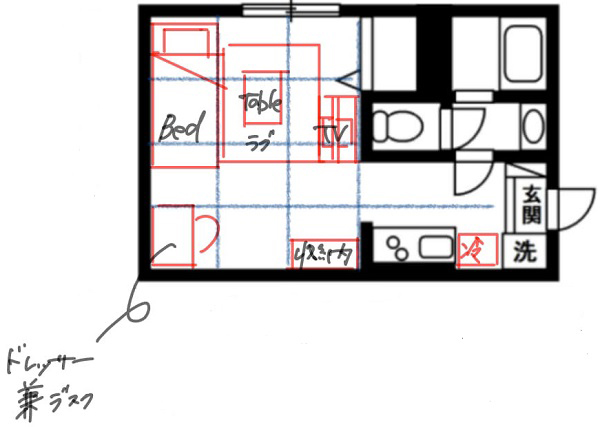 ワンルームに家具はどう置く 一人暮らしの間取り レイアウト例6 住まいのお役立ち記事