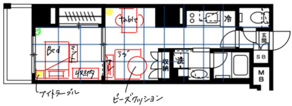 ダイニングテーブルとチェアを置いたレイアウト例