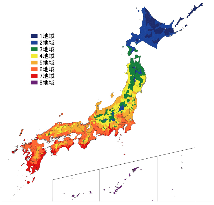 日本の住宅の省エネルギーの地域ごとの基準値