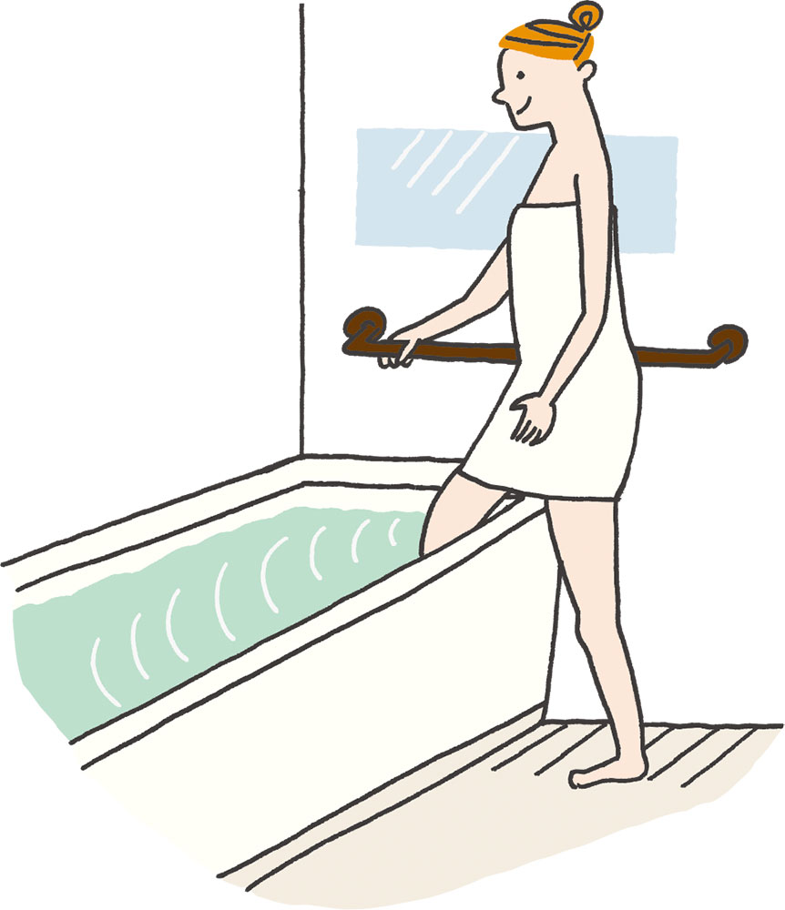 またぎやすい浴槽の高さと手すりの図解