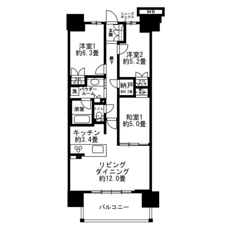 約70平米・3LDKのマンションの間取図