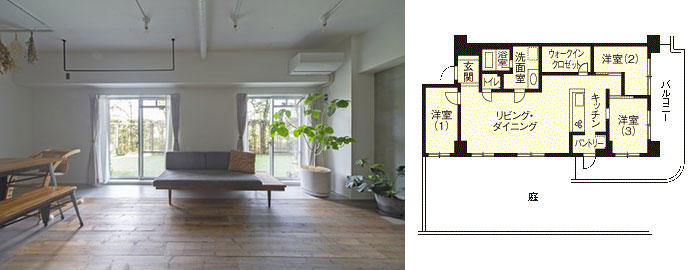 テラス付きマンションをリフォームして広い庭を眺めながら暮らす京都府Nさんの実例写真