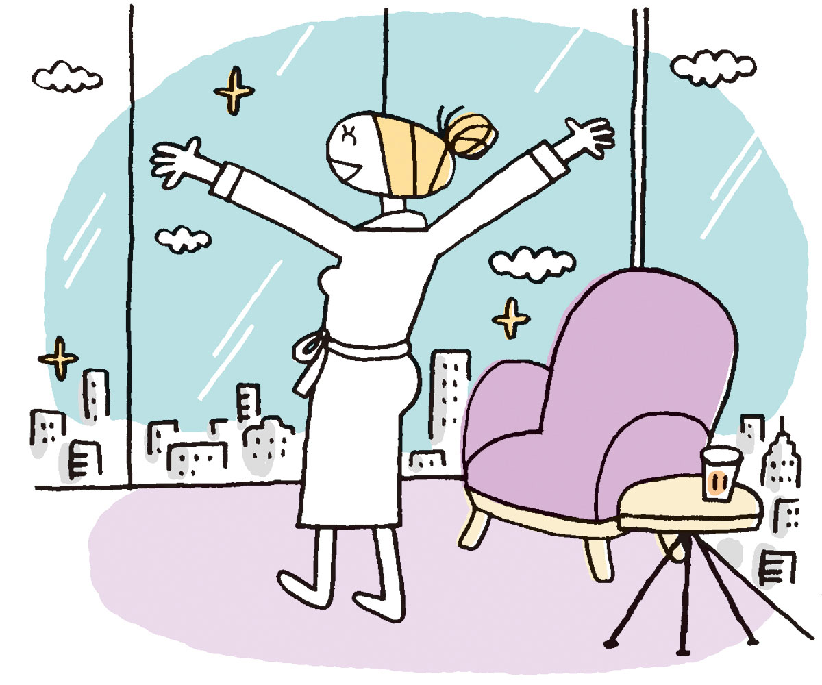 タワーマンションの最上階から眺望を楽しむ人のイメージ