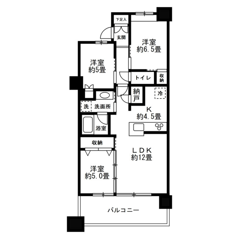 ファミリー向けマンションの３LDKの間取り例