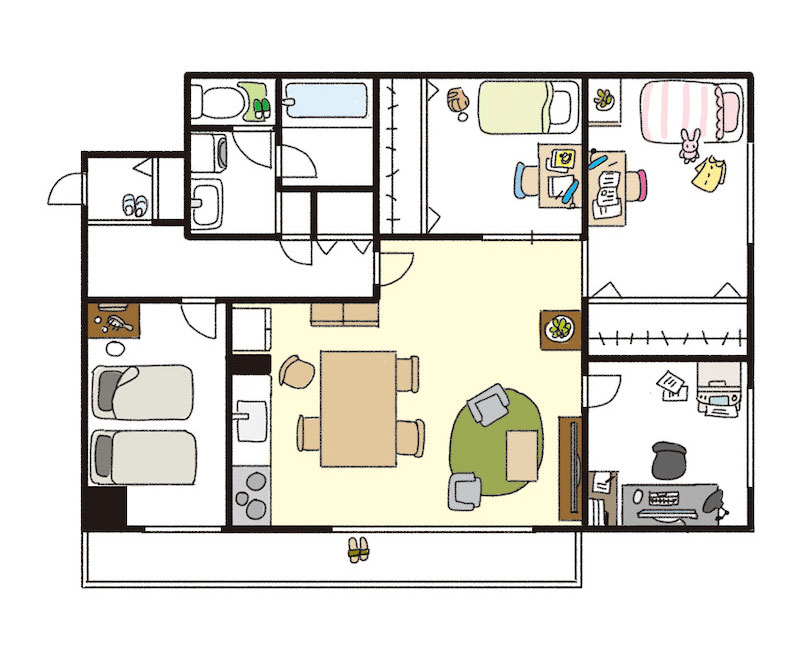 コミュニケーション重視タイプの4LDKの部屋の使い方の例