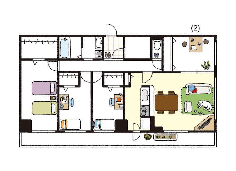 横並びタイプの4LDKの部屋の使い方の例