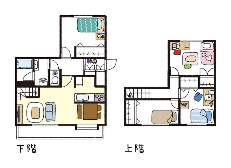 メゾネットタイプの4LDKの部屋の使い方の例