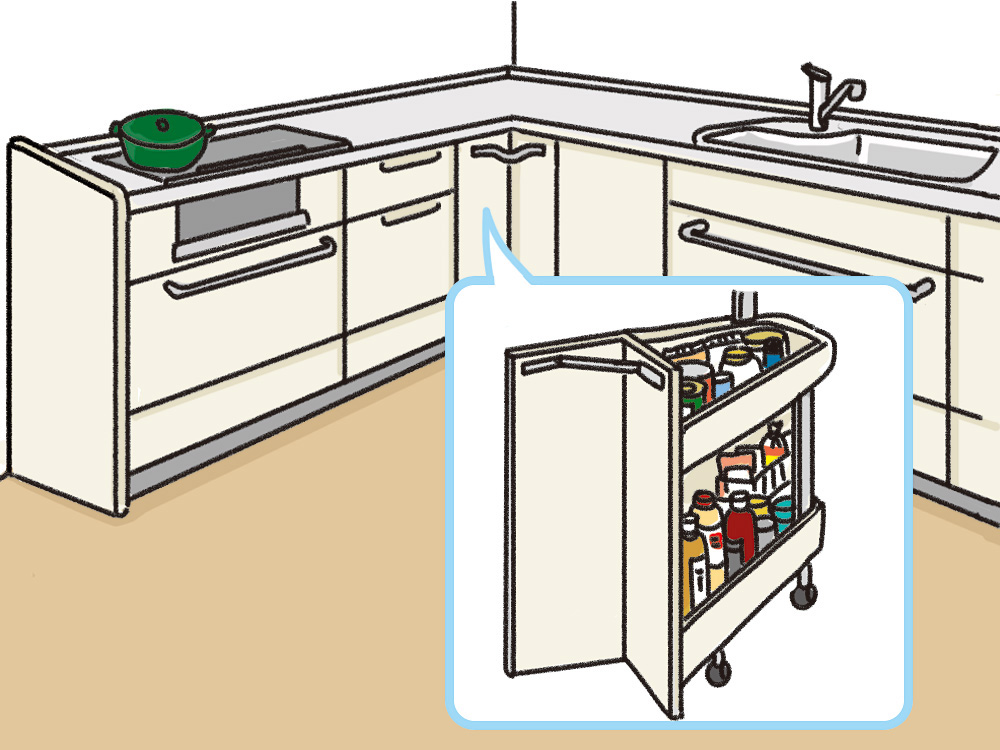 コーナーがワゴンのL型キッチン