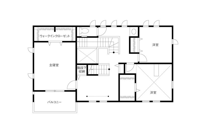 赤レンガ風タイルの家の2階の間取図