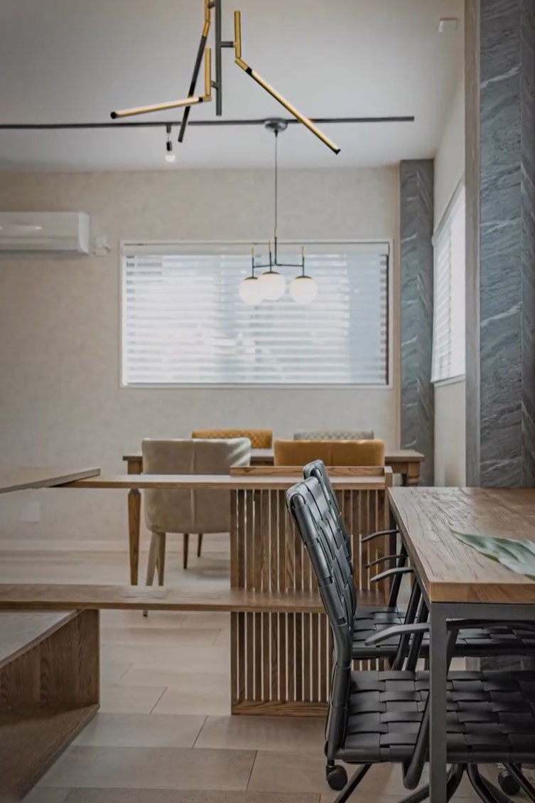 シンプルモダンテイストのカフェ風インテリアの写真