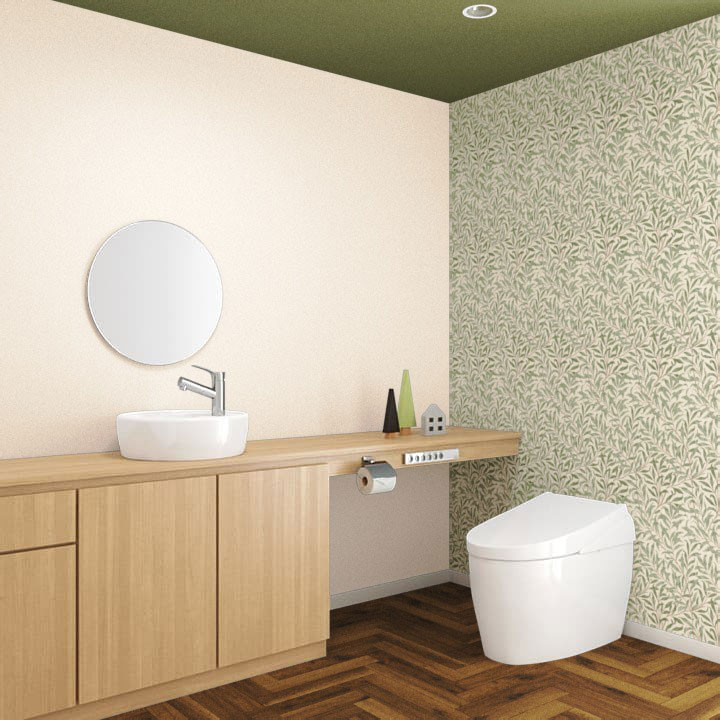 ヘリンボーンデザインの床のトイレ