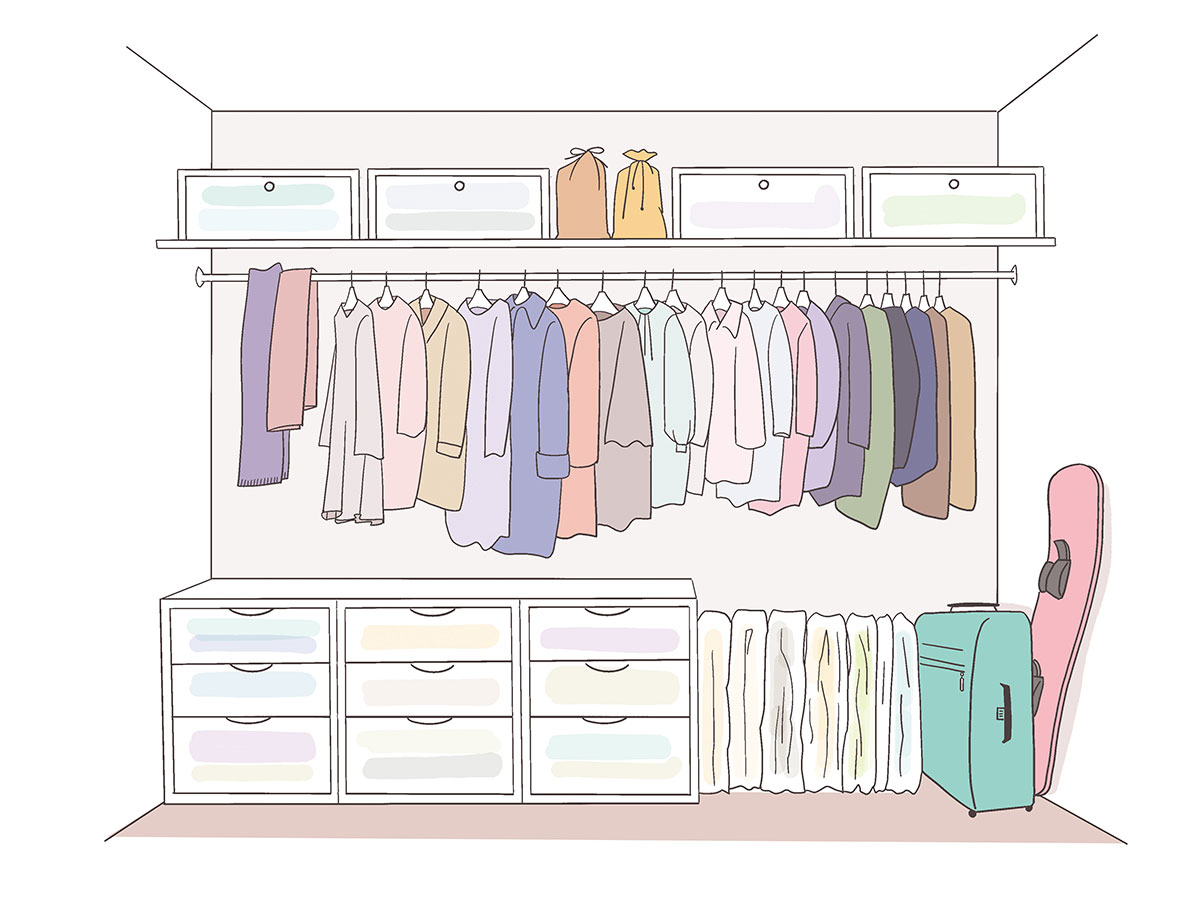 3畳の部屋をウォークインクローゼットにした場合のレイアウト例