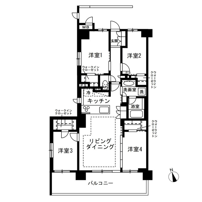 4LDKのマンションの間取りの例