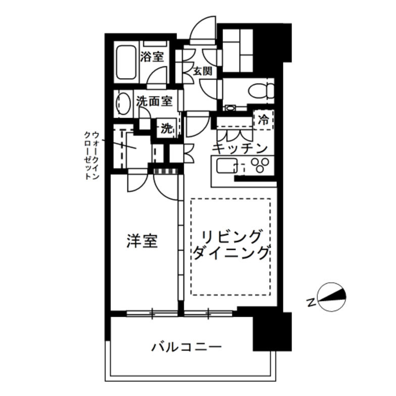 1LDKのマンションの間取りの例