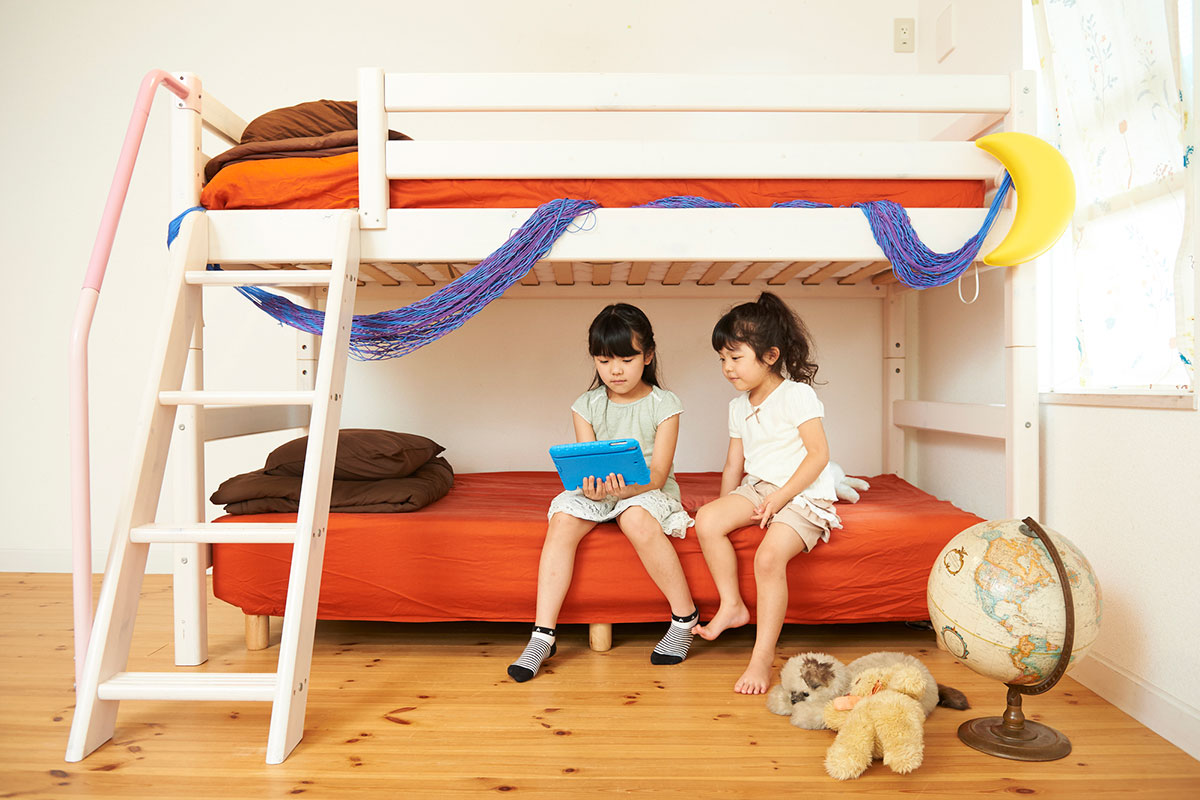 2LDKでの4人暮らし。2人で1部屋の子ども部屋を使うイメージ