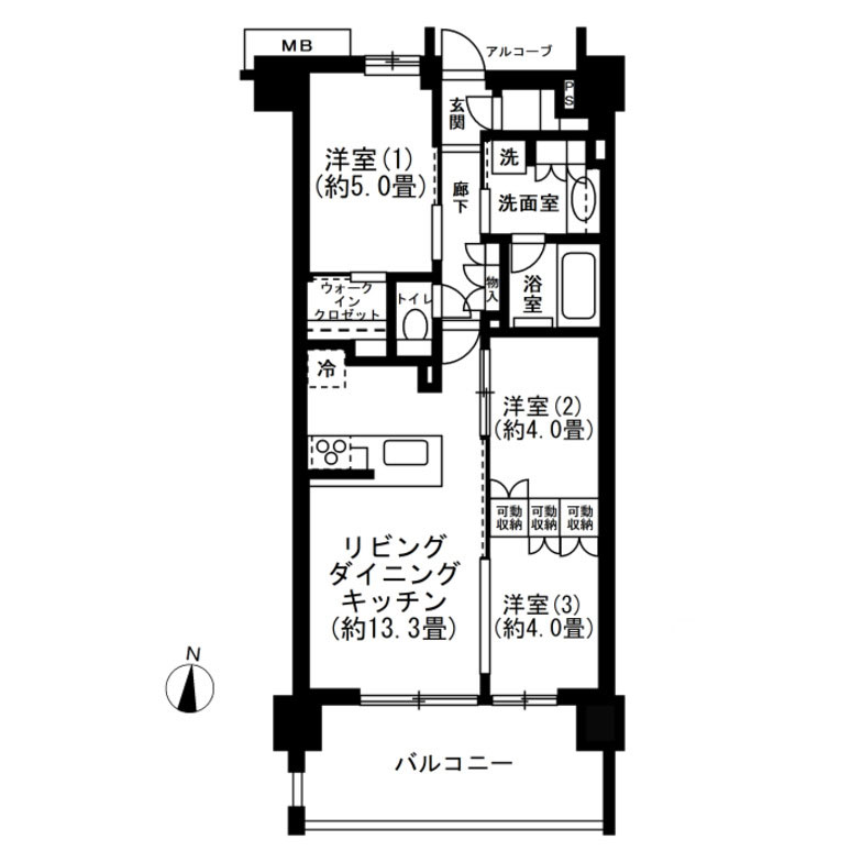 3LDKのマンションの間取りの例