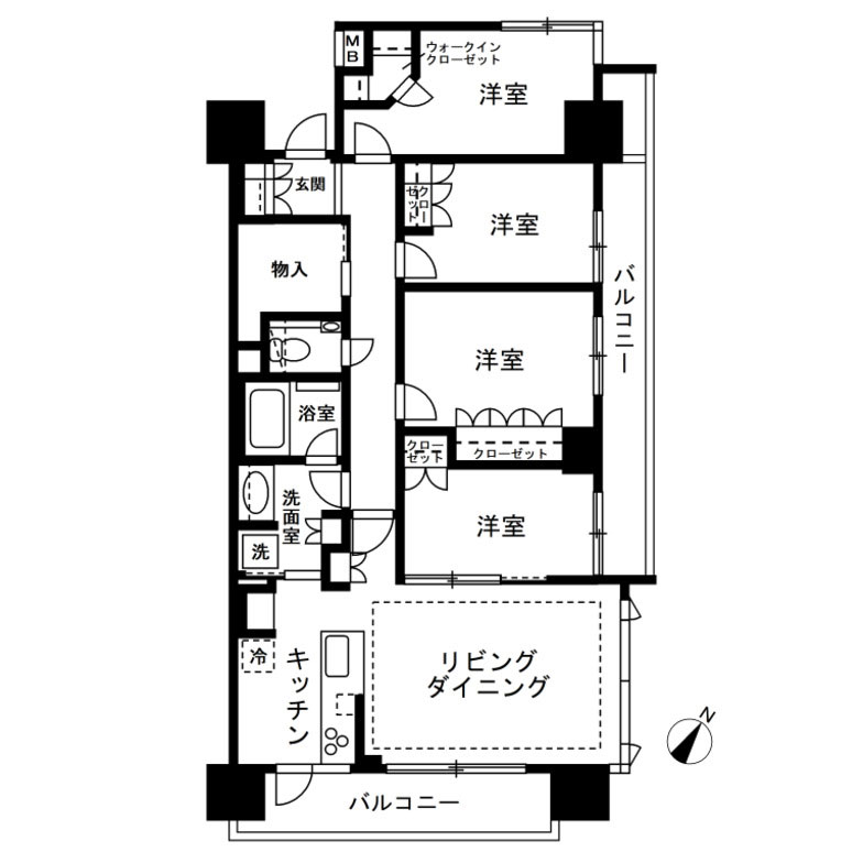4LDKのマンションの間取りの例