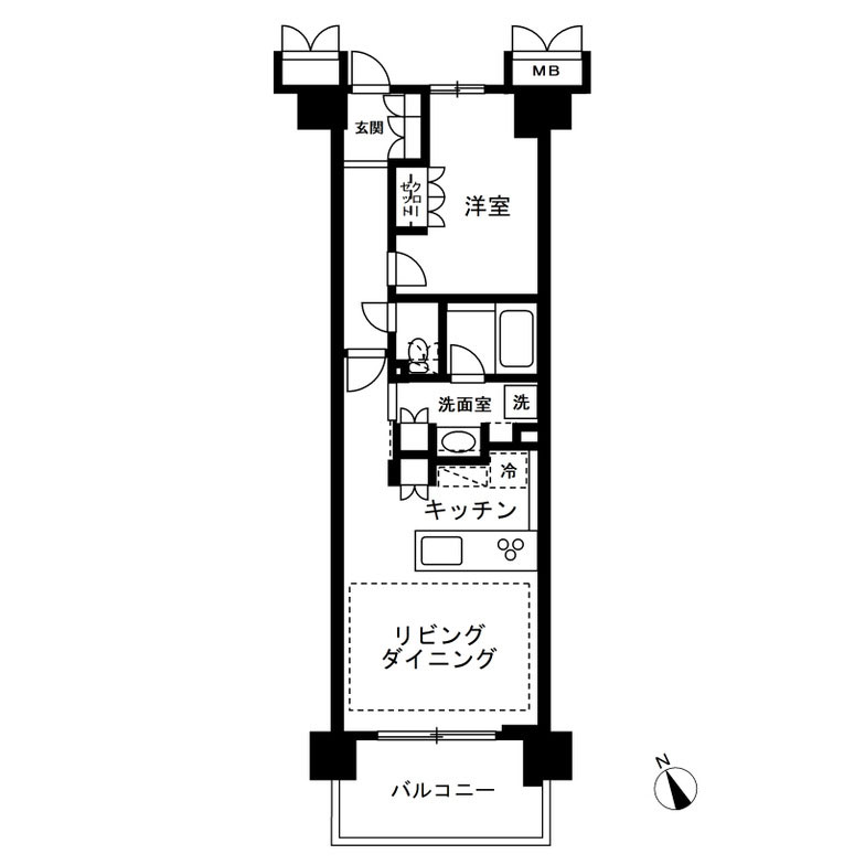 1LDKのマンションの間取りの例