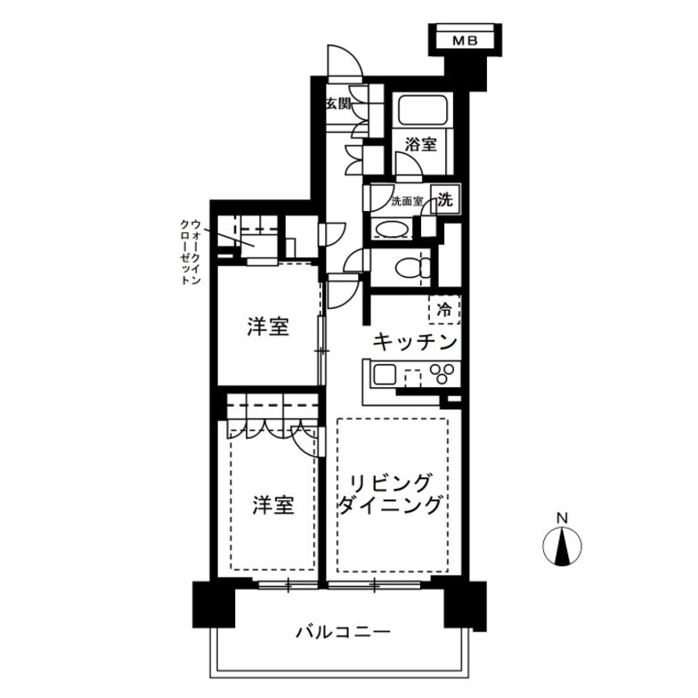 2LDKのマンションの間取りの例