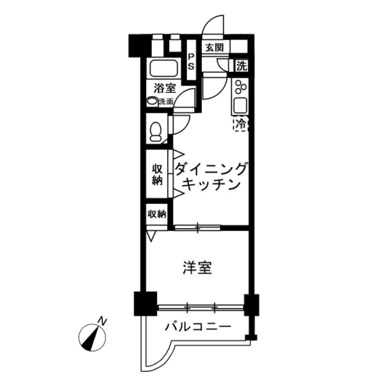 1DKのマンションの間取りの例