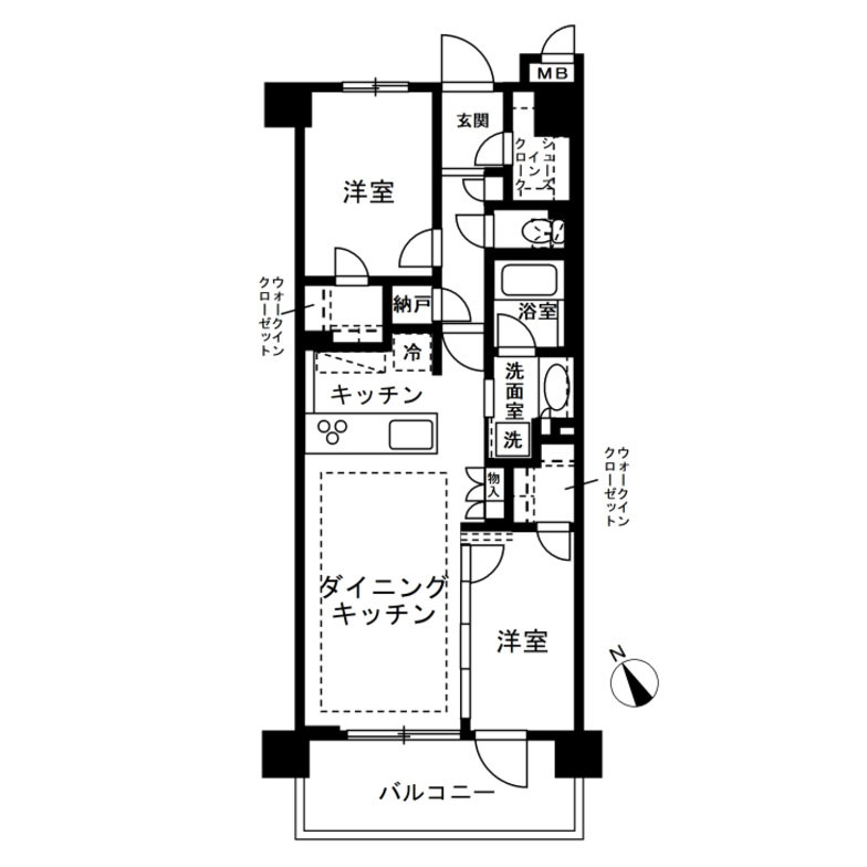 2LDKのマンションの間取りの例