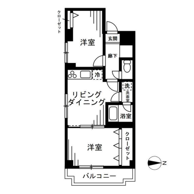 2DKのマンションの間取りの例