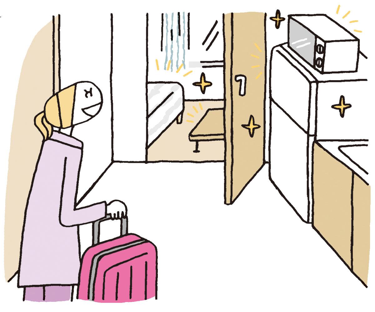 マンスリーマンションに入居する女性。荷物はスーツケースだけ