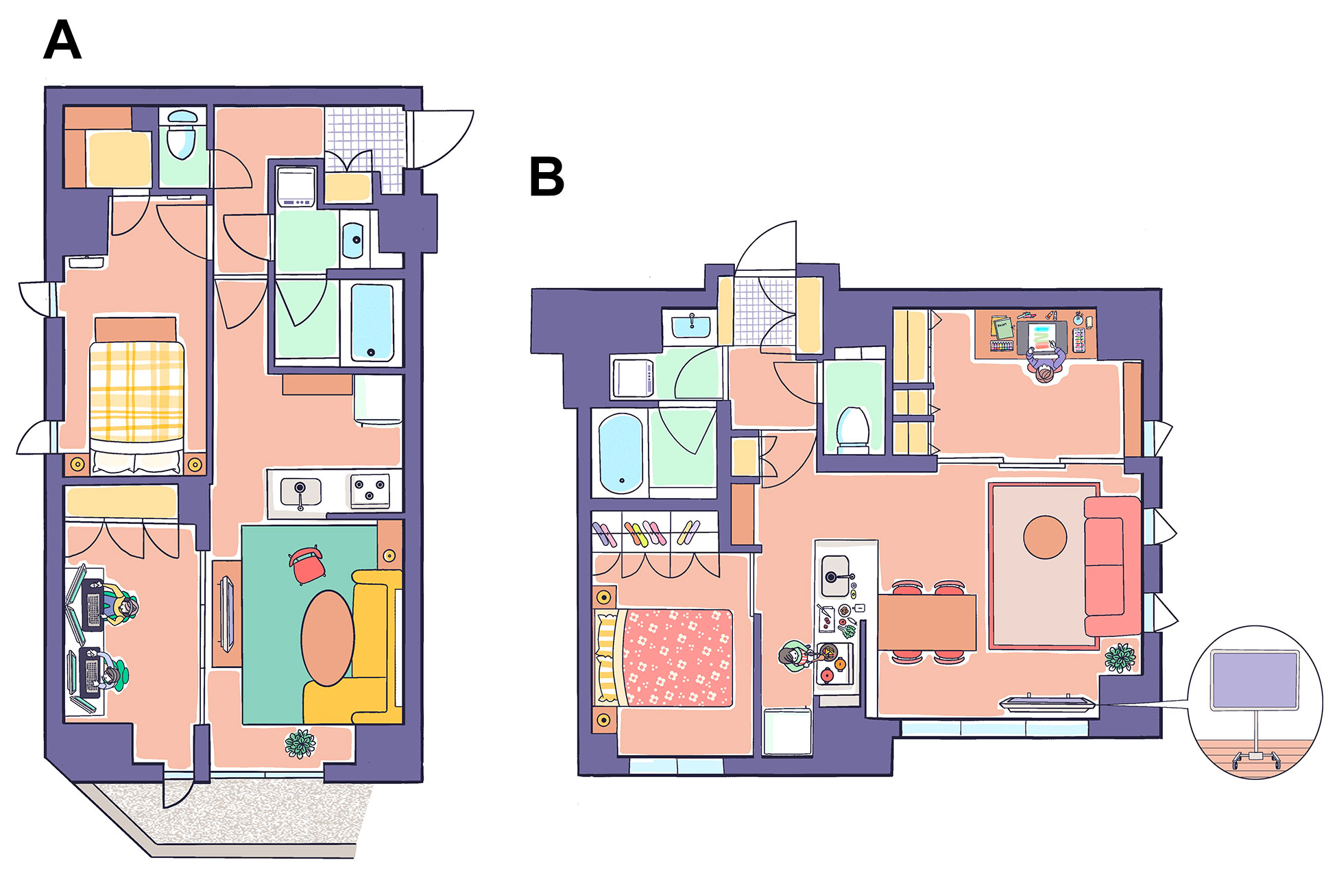 50平米2LDKの家具レイアウト2パターン