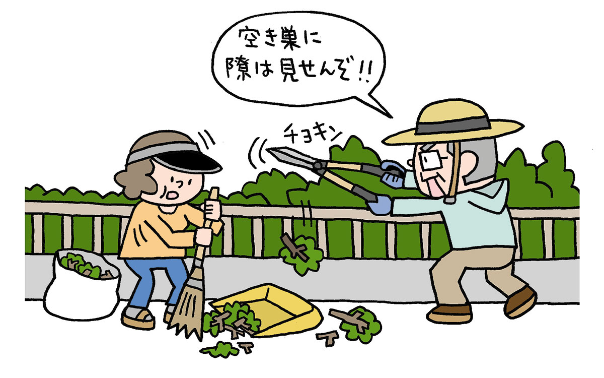 通りからの視線の高さ120~140cnの枝を刈り込むと見通しが良くなる