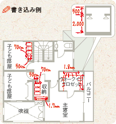 収納スペースチェックの図面書き込み例