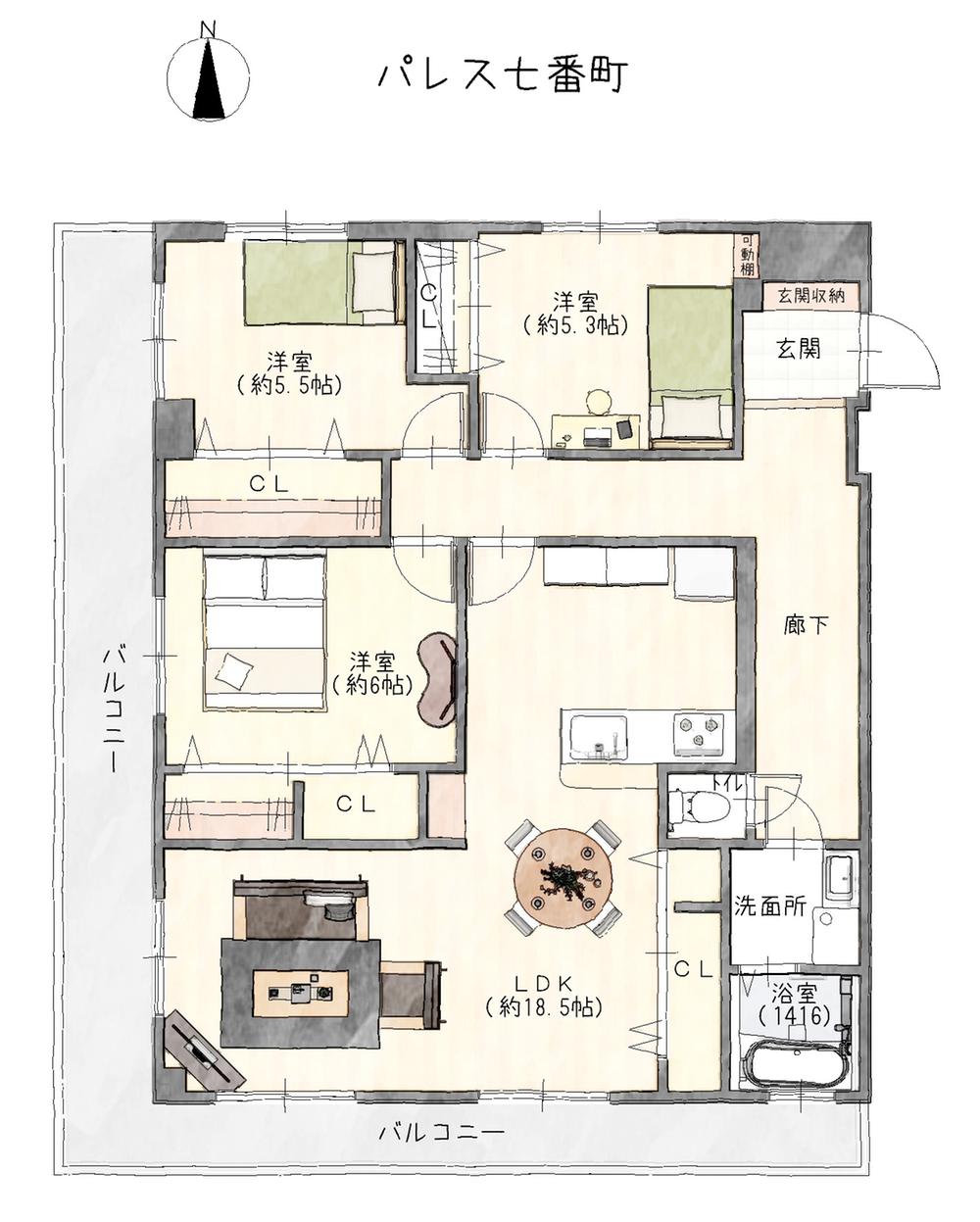 パレス七番町【フルリノベ×最上階×角住戸×近隣P確保済み×ペット飼育可】