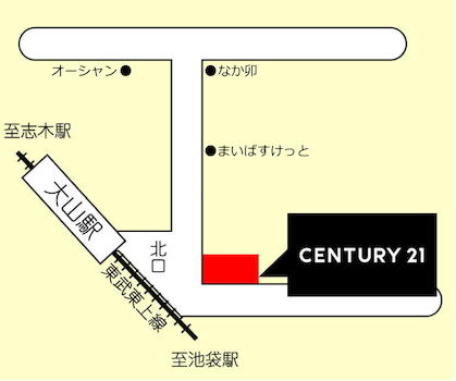 東武東上線大山駅北口を出て目の前のファミリーマートの入った建物の2階です。