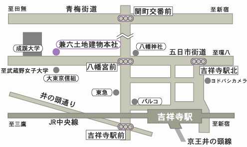 JR中央線「吉祥寺」駅中央口（北側)より徒歩１２分。お車でお越しの際は駐車場もございます。スタッフまでお気軽にお申し付け下さい。