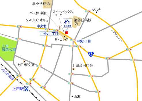 しなの鉄道上田駅より車で５分、ザ・ビッグ上田中央店様目の前、店舗前の駐車場をご利用ください