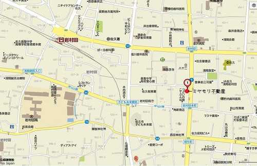 「岩村田」交差点・八十二銀行岩村田支店様から南へ約１００ｍ、岩村田商店街の中ほどに店舗があります。お隣は和泉屋菓子店様、道路を挟んだ向かい側は戸塚酒造店様です。
