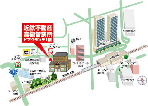 店舗地図（ＪＲ高槻駅西口から徒歩約３分）