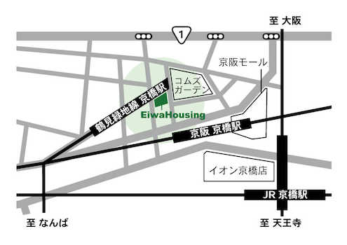 「京橋」駅から徒歩3分！駅近でアクセス抜群の住宅会社です。1階にはファミリーマートがあり、周辺には駐車場もあるので、お車でもお越しいただけます。お客様のご要望に合わせた住まい探しをお手伝いいたします。