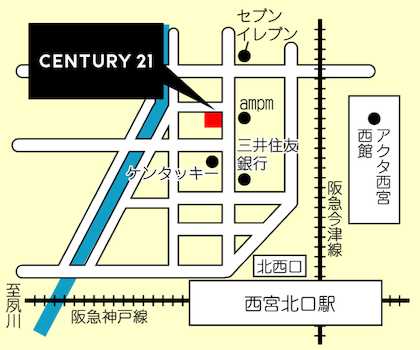 阪急西宮北口駅北西口から北にすぐ。黄色い看板が目印です。お客様駐車場もご用意しております。お気軽にお問い合わせください。